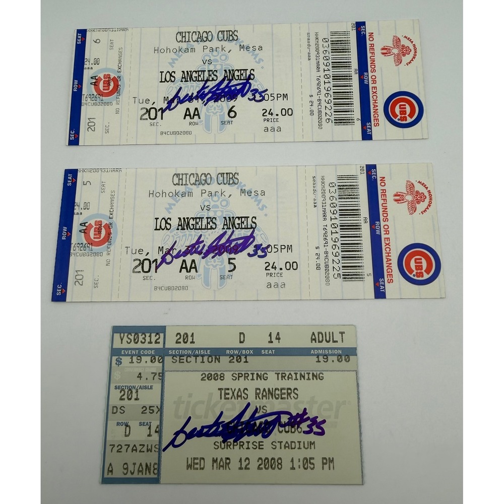 Lester Strode Signed Chicago Cubs Ticket Stubs 2008 2009 Spring Training 3pc